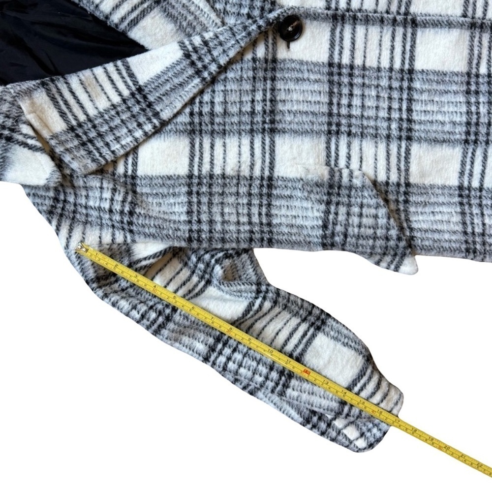 Dex Black and Cream White Plaid Trench Pea Coat Size S Cozy Winter - Picture 5 of 15